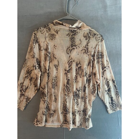 A.Z.I. Snake‎ Print Glitter Drape Blouse L Stretch Metallic Party Top - Picture 3 of 9